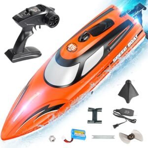 BEZGAR Fast Lane RC Boat for Kids and Adults 14 Inch Remote Control Speed Boat with 1100mAh Battery Waterproof Toy for Pools and Lakes HJ815 Orange