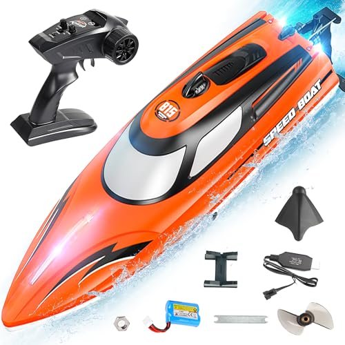 BEZGAR Fast Lane RC Boat for Kids and Adults 14 Inch Remote Control Speed Boat with 1100mAh Battery Waterproof Toy for Pools and Lakes HJ815 Orange