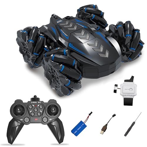 LZV RC Stunt Car 2.4GHz 4WD Gesture Sensing Remote Control Toy with Cool Light and Music for RC Cola Moonpie Festival Enthusiasts Blue