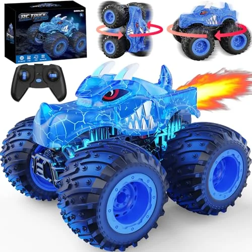 BAODLON 2.4GHz Off Road RC Monster Truck with Spray Light and Rechargeable Battery for Kids Ages 3 4 5 6 7 8 Years Old