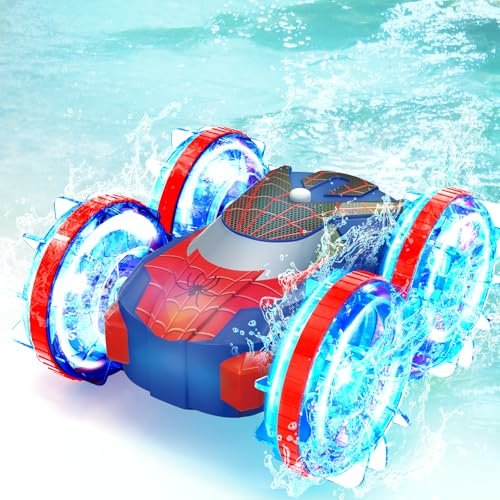 Aixyaneer Beach Amphibious RC Car Toy All Terrain RC Stunt Car with LED Lights 360 Degree Flip 2.4 GHz 4WD Land and Water Toy Car Birthday Gift for Kids