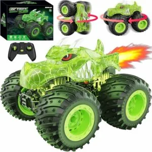 BAODLON Off Road Monster Truck RC Toy for Kids 2.4GHz Remote Control All Terrain Truck with Spray Light Rechargeable Battery Christmas Birthday Gift