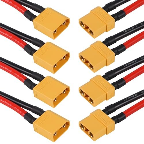 Meimom 4 Pair XT90 Plug Male Female Connector with 100mm 10AWG Silicon Wire Ideal for Lipo Battery for RC Transmitter