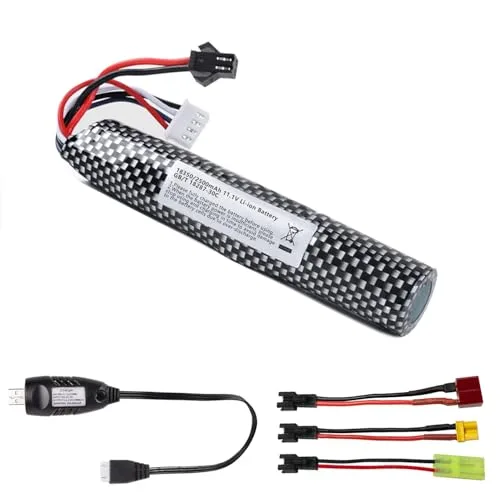VICMILE 11.1V 2500mAh T Plug RC Battery with USB Charger and Conversion Cables for Airsoft Model Guns