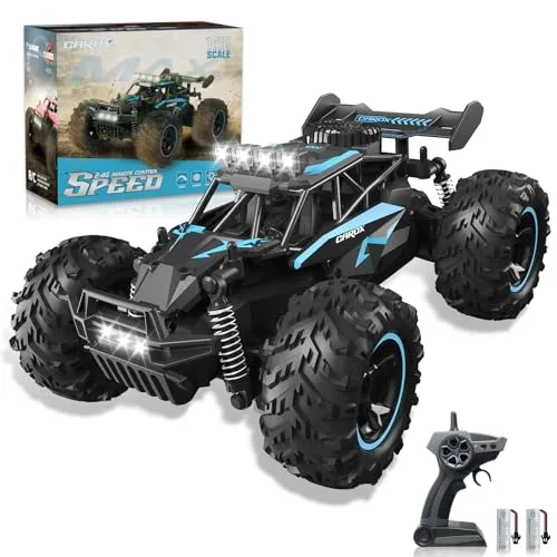 Carox 2.4GHz High Speed RC Monster Truck with LED Lights 1:16 Scale Off Road Remote Control Car 1800mAh Rechargeable Battery Ideal Gift for Kids