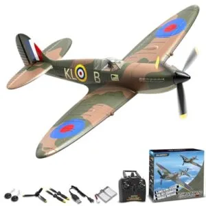 VOLANTEXRC RC Plane Spitfire Fighter 4CH Remote Control Airplane RTF with Aileron, Gyro, Aerobatics & 3 Modes to Fly, Hobby Radio Controlled Warbird Aircraft for Adults, Beginners, Boys (Green)