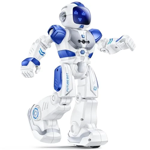 Ruko 6088 Programmable Robot with APP Control, Remote Control, Gesture Sensing Control, Rechargeable Robots Toys for Boys and Girls, Interactive Emoji LED Eyes, QA Games for 3 4 5 6 Years Kids, Blue