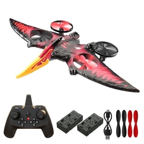 Jaming Pterodactyl Dinosaur Toys Drone RC Plane Hobby for Kids and Adults Easy to Fly Dragon Remote Controlled Aircraft with Dual Batteries