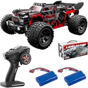 KAIMIO 1/5 Scale Electric RC Monster Truck 4WD 2.4GHz High Speed Off Road Remote Control Vehicle with LED Lights and All Terrain Wheels Includes 2 Batteries Red