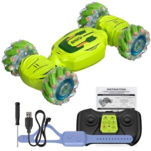 DoDoMagxanadu Gesture Sensing RC Car,2.4GHz 4WD RC Stunt Car Toys for Boys Girls Ages 6-12, Drift Hand-Controlled 360° Rotation Remote Control Twist Cars, Boys Birthday Ideas (Green)