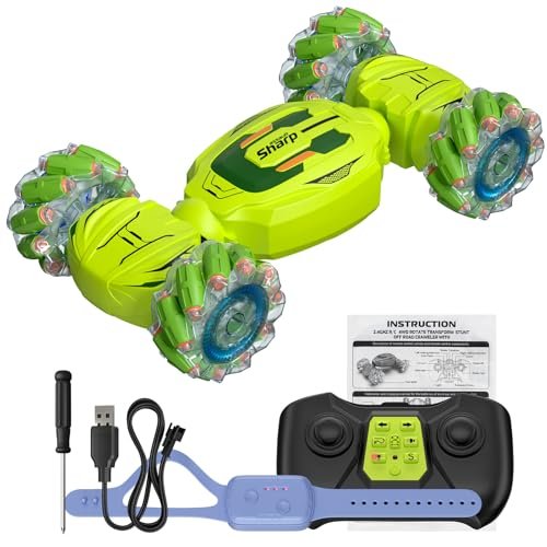 DoDoMagxanadu Gesture Sensing RC Stunt Car 2.4GHz 4WD Remote Control Toy for Kids Ages 6 12 Green