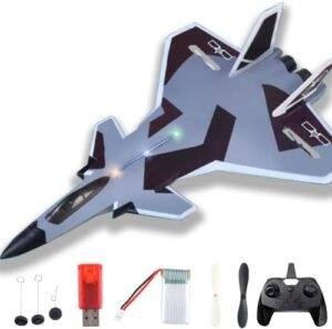 Amersis RTF J20 Fire Fang 2.4Ghz 6 Axis Gyro RC Plane Fire Fighter Toy with LED Lights for Kids Beginners Stealth Gray