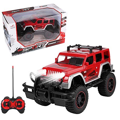 Maggie Rugged Remote Control Off Road Jeep All Terrain RC Car with Full Function Remote Lights and Sounds for Kids 3 Plus