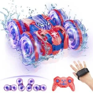 fygurso 4WD Waterproof RC Car, 2.4 GHz Amphibious Remote Control Car Remote Control Boat for Kids, 360°Rotation RC Truck Stunt Cars with LED Lights, Boys Girls Gifts All Terrain Water Beach Pool Toy
