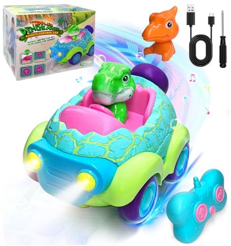 Free Gas Powered RC Cars Dinosaur Remote Control Toy for Kids Ages 3 5 Rechargeable with LED Lights Music Best Gift for Boys