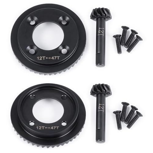 BRKRC Carbon Steel 47T Ring and 12T Pinion Differential Gears Set for 1/8 Losi 8IGHT Nitro RC Brakes Upgrade