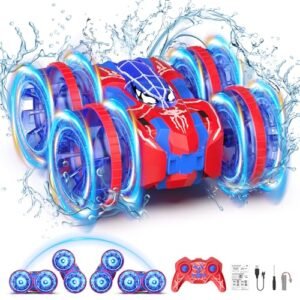 Fygurso 4WD Amphibious Stunt RC Car with LED Lights 2.4 GHz Remote Control Waterproof All Terrain Toy for Boys and Girls