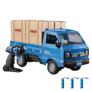 Dodoore 1 16 Scale RC Kei Truck Best RC Cars for Dogs 2.4GHz All Terrain Remote Control Transport Pickup Truck with Spray Light 3 Batteries Blue
