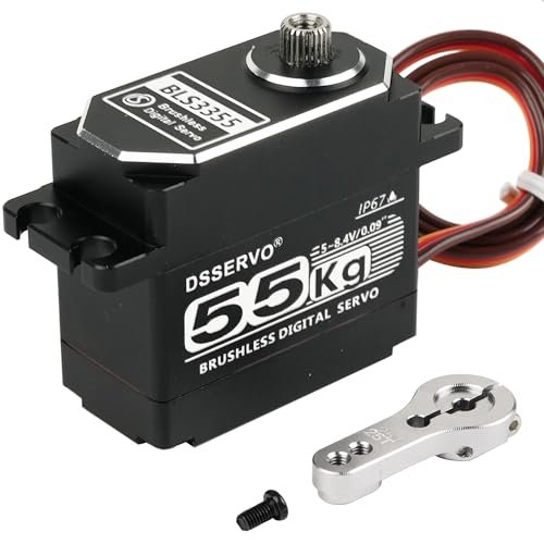 Wishiot 55kg Brushless Servo High Speed RC Digital Servo Waterproof IP67 Full Metal High Torque Servo for RC 135W Plane 1/8 1/10 RC Car Crawler BLS3355 180°