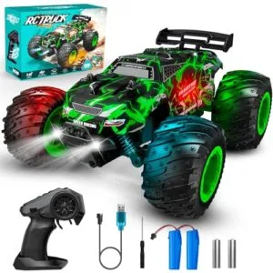 Rcjoyou Remote Control Car, 1:18, All-Terrain Remote Control Truck with Headlight and Bodylight, 2WD, 20KM/H, PVC Shell, 2.4GHz, Rechargeable, Sturdy, Two Speed Control, Rc Cars for Kids, Green