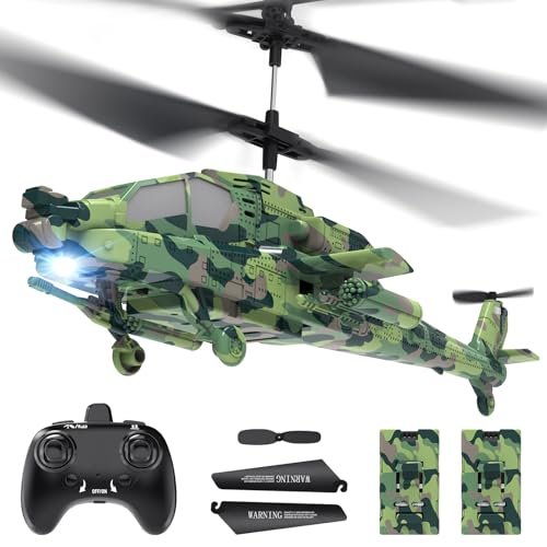 AIGIMU RC Helicopter with LED Lights 2.4GHz Remote Control AH 64 Apache for Kids 40 Min Flight Time Altitude Hold Toy for Ages 8 12