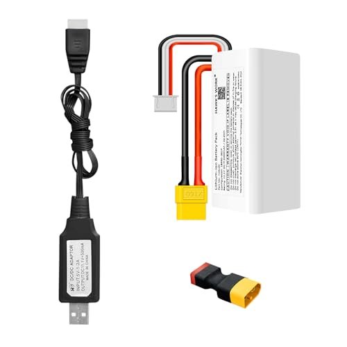 HAWK'S WORK 11.1V 2000mAh Lithium Battery XT60 & T Plug, 3S1P 18650 Li-ion Battery Pack for RC Model Boat Plane Vehicle