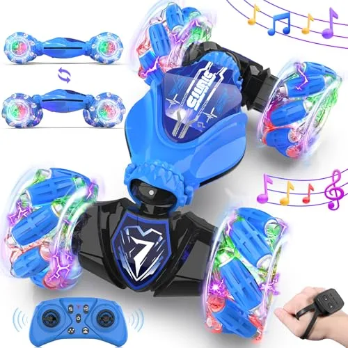 TinyFunz Gesture Sensing Remote Control Car Toys with Adding Lights to RC Car Drift Stunt 360 Rotating 4WD Transform for Kids