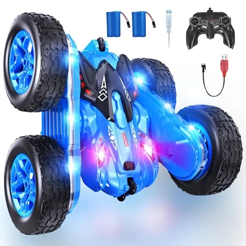 CoziBB Remote Control Car with Long Lasting Car Battery RC Meaning 2 Hours Playtime 4WD 360° Flips Stunt RC Car Toys for Kids Blue