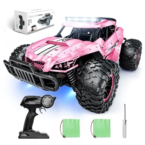 Tecnock Pink 1/16 Scale RC Monster Truck High Speed 20 Km h Remote Control Car with Rechargeable Batteries for Kids Adults