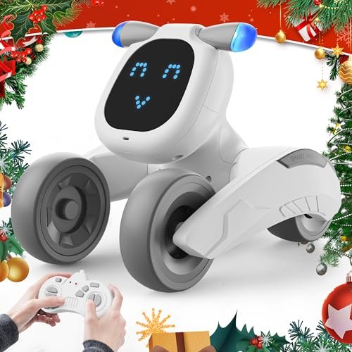 HBUDS Robot Dog Toy for Kids, Remote Control Dog Robot, Voice & Touch Control Robot Pet Dog with LED/Record/Sing/Dance, Rechargeable Puppy Toys for 5 6 7 8 9 10 Year Old Boy Girl Ideas (Gray)
