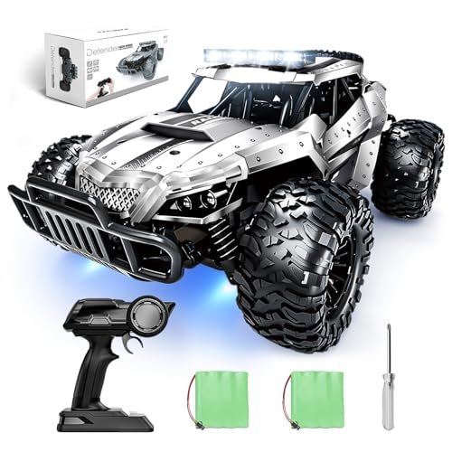 Tecnock 1 16 Scale RC Truck Chassis High Speed 20 Km h Remote Control Monster Truck with Rechargeable Batteries and LED Lights for Kids Adults Silver