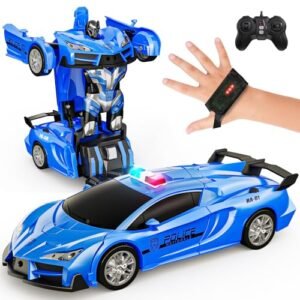 Tecnock Remote Control Car Gesture Sensing Transform RC Cars for Kids 2.4GHz One Button Transformation Robot Toy with LED Lights Police Car Toy Gift for Age 8 12 Boys Girls Are Nitro RC Cars Illegal