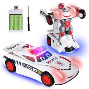 Electric Universal Deformation Police Toy Car Transforming Robot for Kids Ages 5 7 White