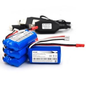elxjarcell RC 4864 HH 4 Pack 7.4V 700mAh Li ion Battery Replacement for HBX 18859E 18858 18856 Syma F1 RC Car Drone with JST Plug and USB Charging Cable