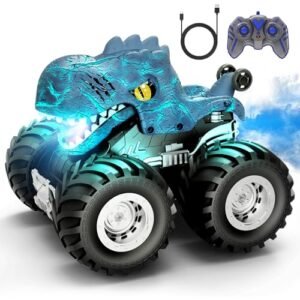 Tecnock Custom RC Cars and Trucks Remote Control Monster Truck with 360° Rotation 2.4GHz Dinosaur Design Spray Light Sound for Kids Ages 6 7 8