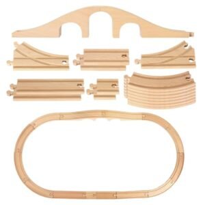 JarThenaAMCS 23Pcs Wood Train Track Expansion Set Compatible with Illinois RC Tracks Includes Straight Curved and Switch Tracks