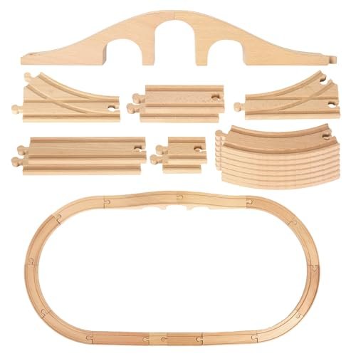 JarThenaAMCS 23Pcs Wood Train Track Expansion Set Compatible with Illinois RC Tracks Includes Straight Curved and Switch Tracks