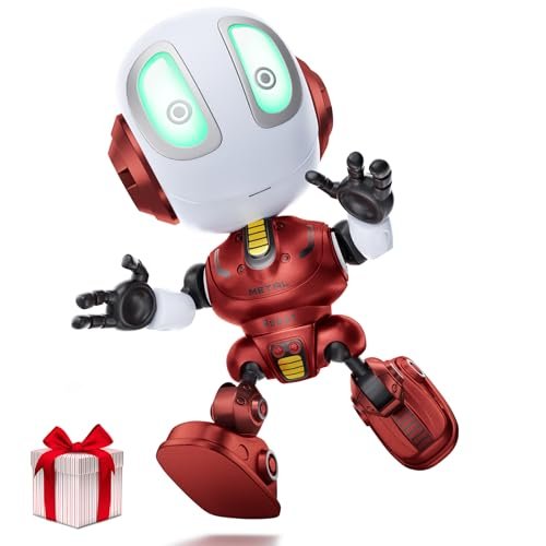 BROADREAM RC Tire Changer Mini Robot Toy with LED Lights and Interactive Voice Changer for Boys and Girls Burgundy