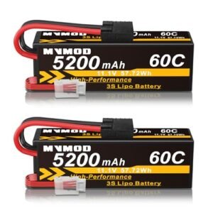 MVMOD 11.1V 3S LiPo Battery 2 Packs 5200mAh 60C RC Lipo Batteries Hard Case with Tr Plug Perfect for RC Helicopter Crazy Enthusiasts