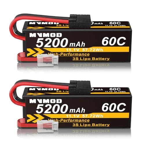 MVMOD 11.1V 3S LiPo Battery 2 Packs 5200mAh 60C RC Lipo Batteries Hard Case with Tr Plug Perfect for RC Helicopter Crazy Enthusiasts