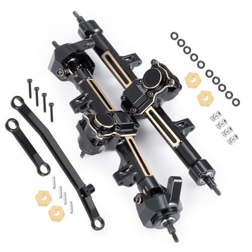 MORLORDY SCX24 12mm Hex RC Car Wheels Extended Axles Set CNC Front Rear Axles with Steering Links Brass Hex for Axial SCX24 Bronco Gladiator Deadbolt JLU C10 1/24 RC Crawler Car Upgrades Parts