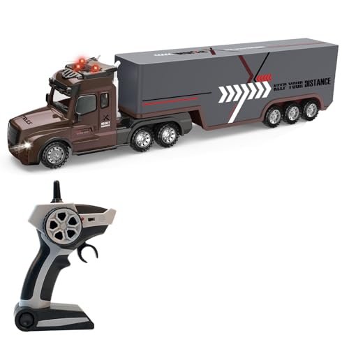 Leopmase RC Truck Semi 2.4Ghz Remote Control Engineering Tractor with Trailer Sound and Lights for Boys