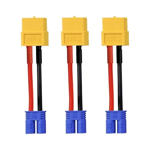 TMH 3 Pcs XT60 Female to EC2 Male Connector Adapter Plug with 16 AWG 5cm Silicone Wire for RC LiPO Battery FPV Drone