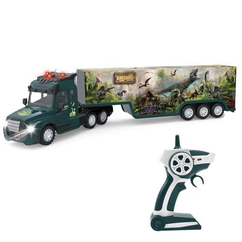 Leopmase 2.4Ghz RC Truck Construction Toy with Trailer Sound and Lights Remote Control Semi Trailer Engineering Tractor for Boys