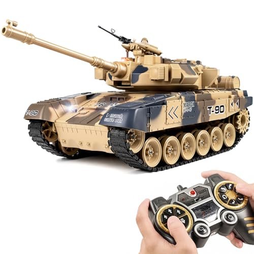 DB 1/18 RC Model Battleships T90 Remote Control Tank with BBS Water Bombs Smoke Sound Military Model Toy for Adults and Kids