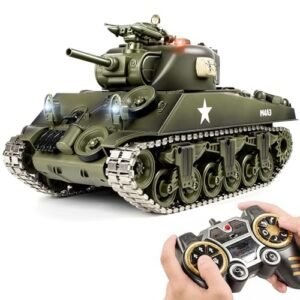 DBshoot 1 18 Scale M4A3 Sherman RC Truck with Tank Tracks 2.4 GHz Remote Control with Smoke Sound and LED Light