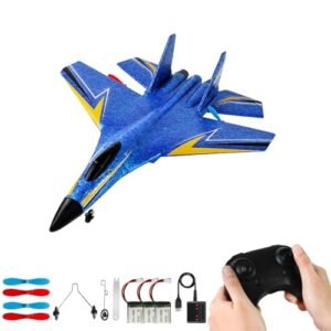 Su 27 Bind and Fly RC Airplanes for Kids and Adults 2 Channels Foam Remote Control Plane with LED Lights and 3 Batteries Blue