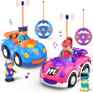 Elovien 2 Pack Remote Control Cars for Toddlers Police Car and Race Car RC Toy Set for Boys and Girls