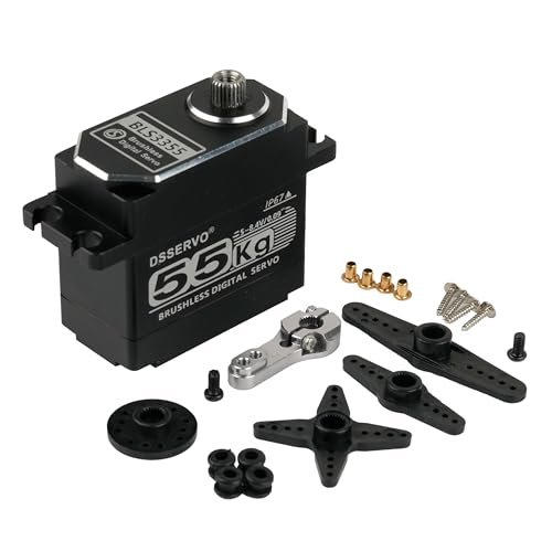 RCmall 55KG 8.4V Brushless Waterproof IP67 Digital Servo Full Metal Shell Stainless Gear Motor High Torque for Flite Test RC Cars