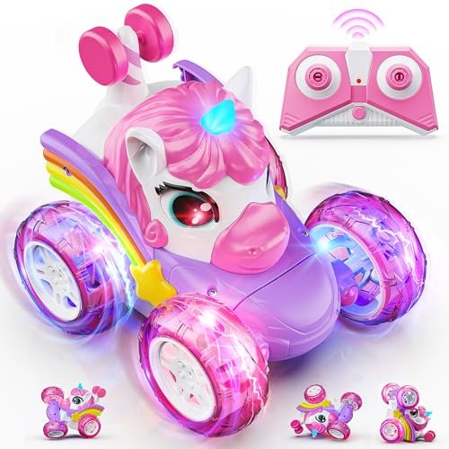 Carsky RC Stunt Car for Girls 360 Degree Rotation 4WD LED Lights 2.4GHz Remote Control Toy Gift